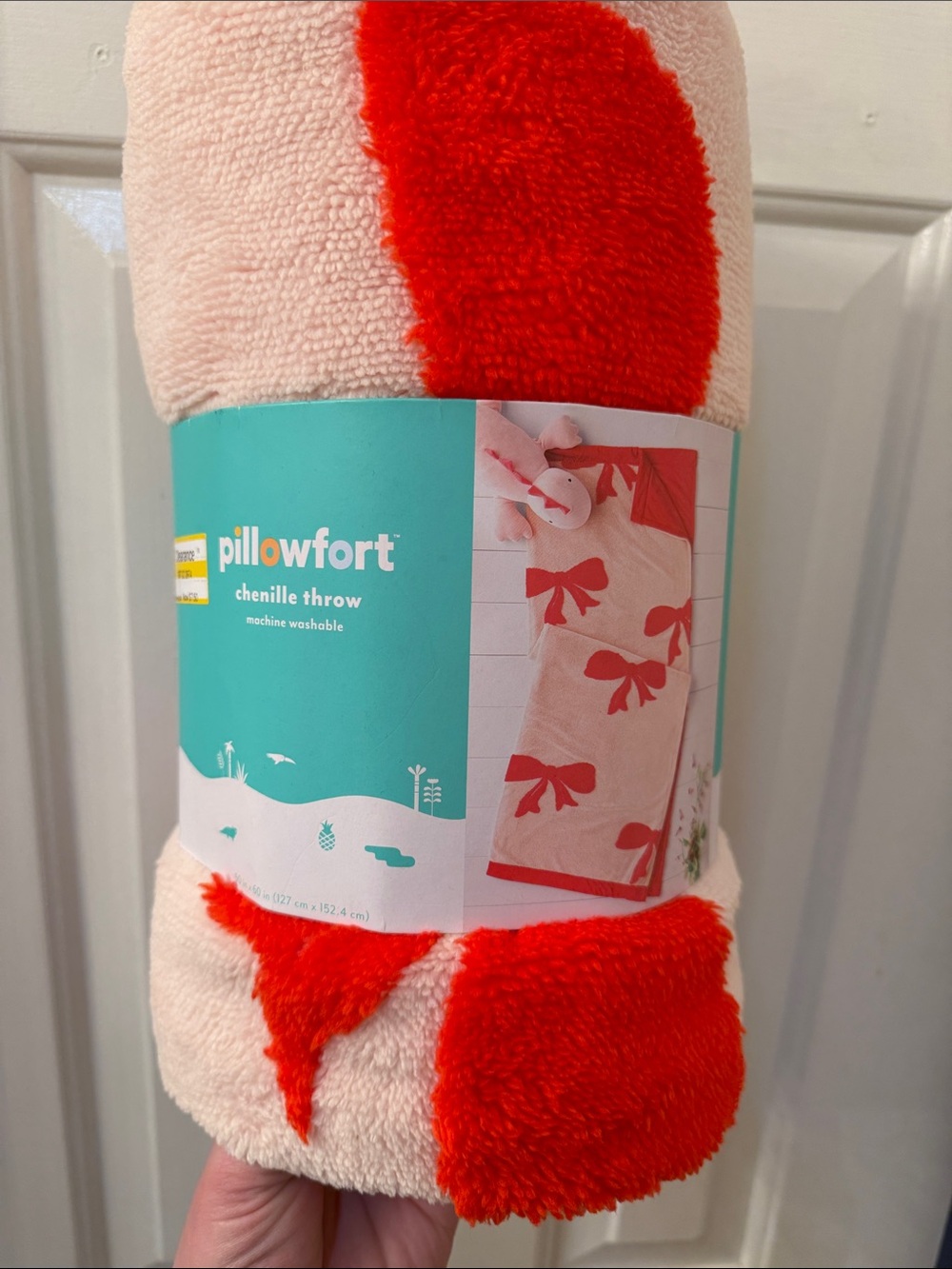 Pillowfort Pink and Bright Red Chenille Throw Blanket